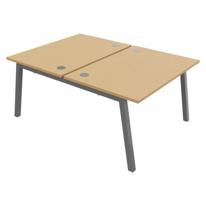 Bureau droit partagé 2 postes Burocolor A avec obturateurs - Départ - L.120 x P.163 cm - Plateau Hêtre - Pieds Aluminium