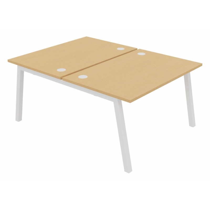 Bureau droit partagé 2 postes Burocolor A avec obturateurs - Départ - L.120 x P.163 cm - Plateau Hêtre - Pieds Blanc