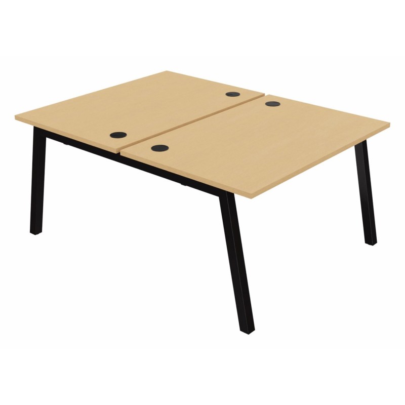 Bureau droit partagé 2 postes Burocolor A avec obturateurs - Départ - L.120 x P.163 cm - Plateau Hêtre - Pieds Noir