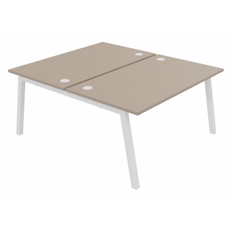 Bureau droit partagé 2 postes Burocolor A avec obturateurs - Départ - L.140 x P.163 cm - Plateau Argile - Pieds Blanc