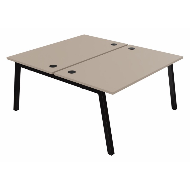 Bureau droit partagé 2 postes Burocolor A avec obturateurs - Départ - L.140 x P.163 cm - Plateau Argile - Pieds Noir