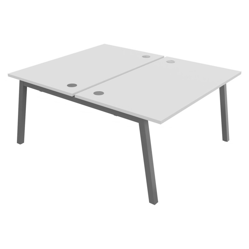 Bureau droit partagé 2 postes Burocolor A avec obturateurs - Départ - L.140 x P.163 cm - Plateau Blanc - Pieds Aluminium