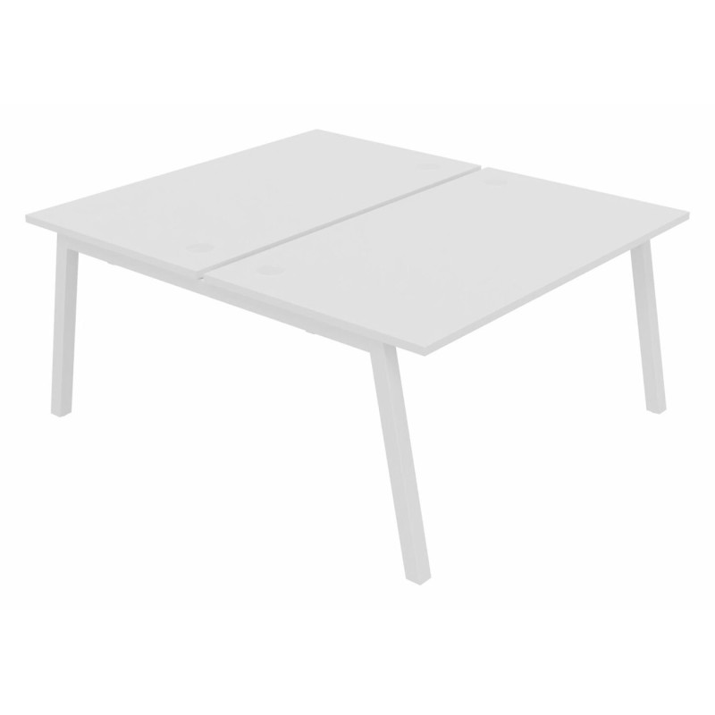 Bureau droit partagé 2 postes Burocolor A avec obturateurs - Départ - L.140 x P.163 cm - Plateau Blanc - Pieds Blanc