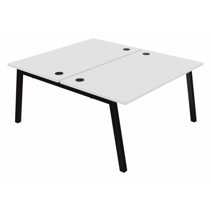 Bureau droit partagé 2 postes Burocolor A avec obturateurs - Départ - L.140 x P.163 cm - Plateau Blanc - Pieds Noir