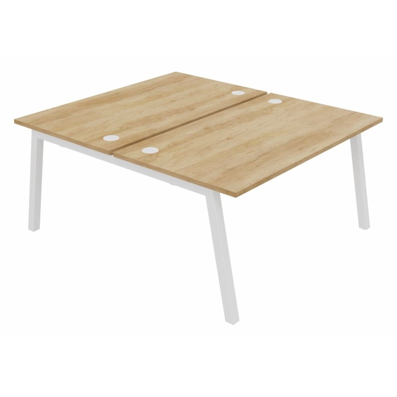 Bureau droit partagé 2 postes Burocolor A avec obturateurs - Départ - L.140 x P.163 cm - Plateau Chêne Nebraska - Pieds Blanc