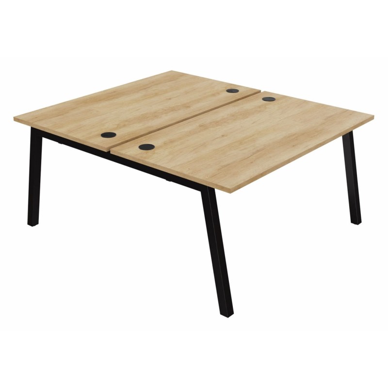 Bureau droit partagé 2 postes Burocolor A avec obturateurs - Départ - L.140 x P.163 cm - Plateau Chêne Nebraska - Pieds Noir