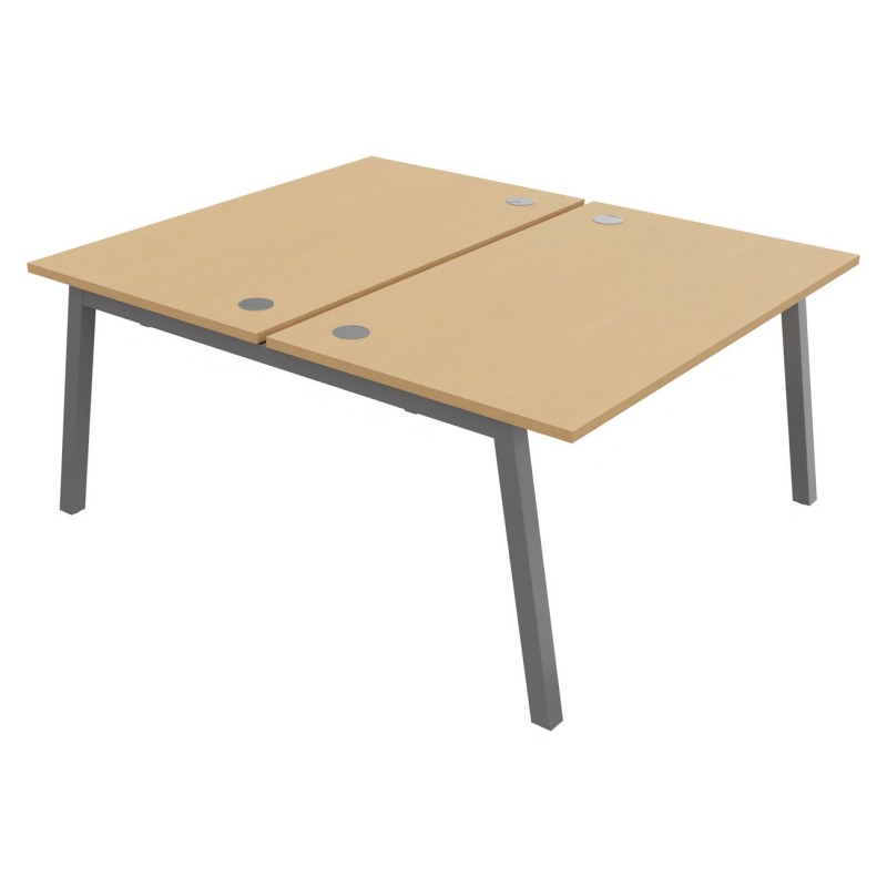 Bureau droit partagé 2 postes Burocolor A avec obturateurs - Départ - L.140 x P.163 cm - Plateau Hêtre - Pieds Aluminium