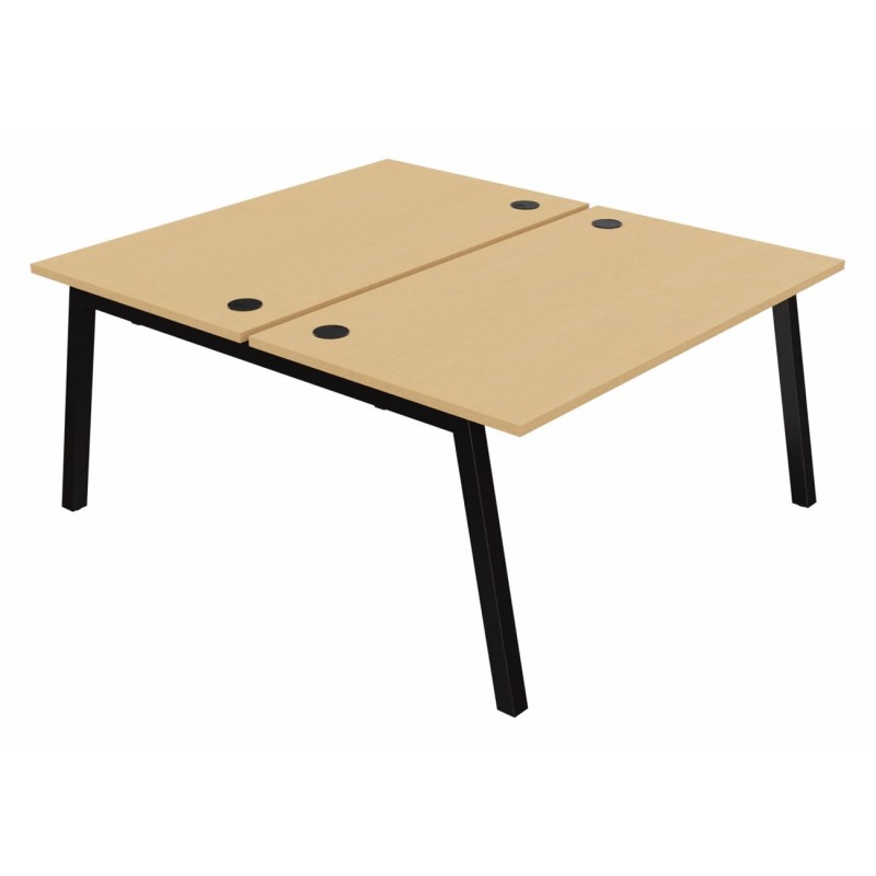 Bureau droit partagé 2 postes Burocolor A avec obturateurs - Départ - L.140 x P.163 cm - Plateau Hêtre - Pieds Noir