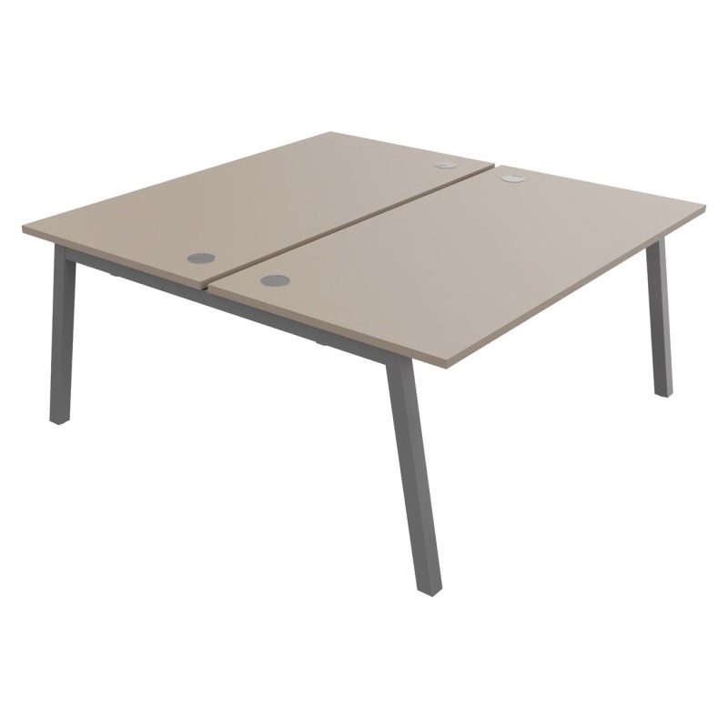 Bureau droit partagé 2 postes Burocolor A avec obturateurs - Départ - L.160 x P.163 cm - Plateau Argile - Pieds Aluminium