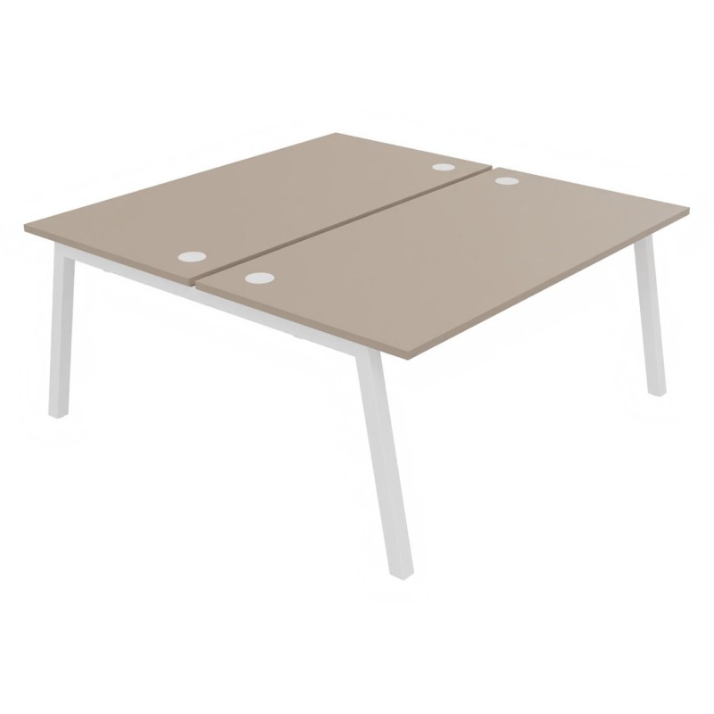 Bureau droit partagé 2 postes Burocolor A avec obturateurs - Départ - L.160 x P.163 cm - Plateau Argile - Pieds Blanc