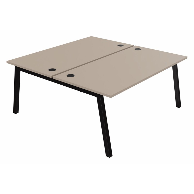 Bureau droit partagé 2 postes Burocolor A avec obturateurs - Départ - L.160 x P.163 cm - Plateau Argile - Pieds Noir