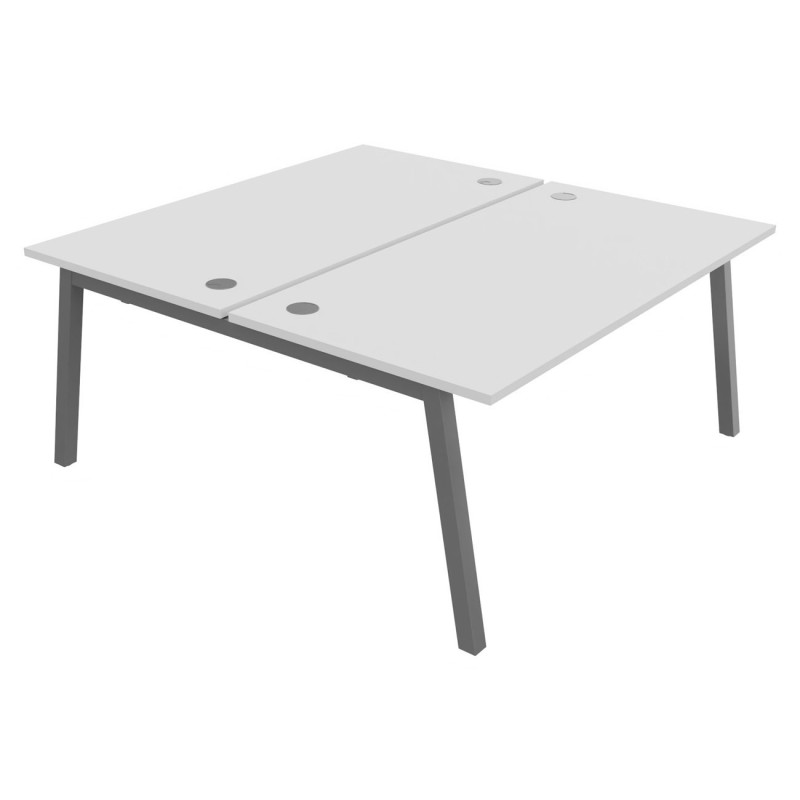 Bureau droit partagé 2 postes Burocolor A avec obturateurs - Départ - L.160 x P.163 cm - Plateau Blanc - Pieds Aluminium