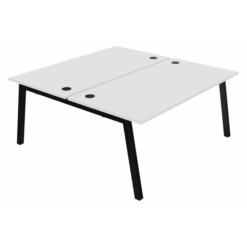 Bureau droit partagé 2 postes Burocolor A avec obturateurs - Départ - L.160 x P.163 cm - Plateau Blanc - Pieds Noir