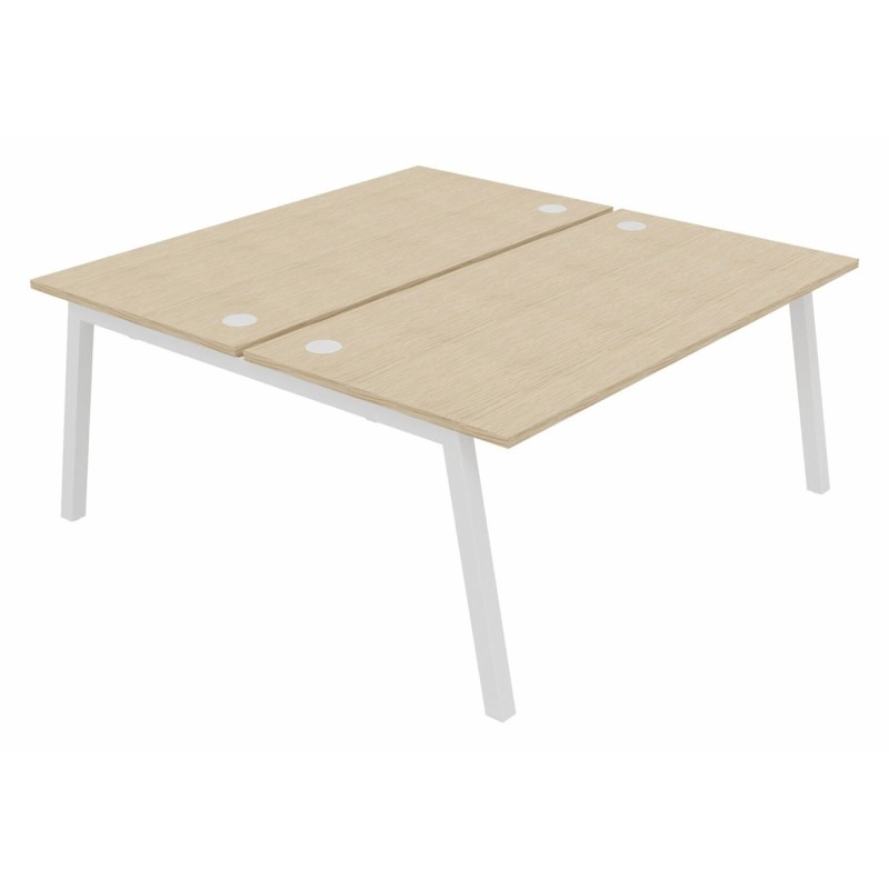 Bureau droit partagé 2 postes Burocolor A avec obturateurs - Départ - L.160 x P.163 cm - Plateau Chêne - Pieds Blanc