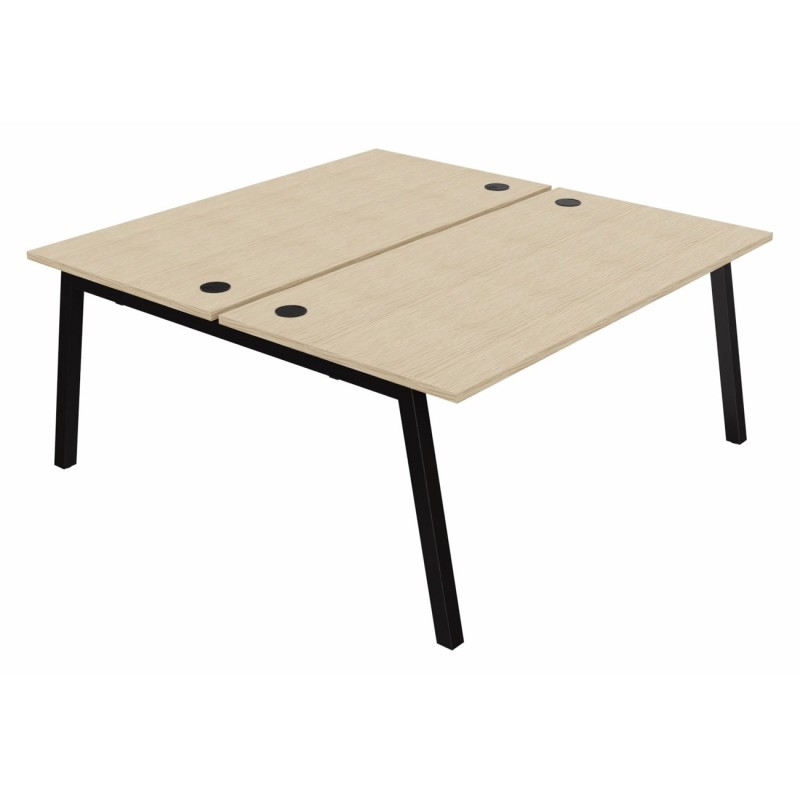 Bureau droit partagé 2 postes Burocolor A avec obturateurs - Départ - L.160 x P.163 cm - Plateau Chêne - Pieds Noir