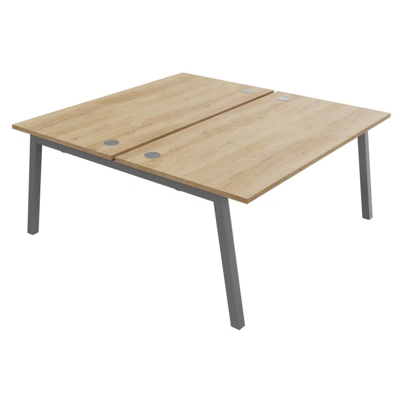 Bureau droit partagé 2 postes Burocolor A avec obturateurs - Départ - L.160 x P.163 cm - Plateau Chêne Nebraska - Pieds Aluminium