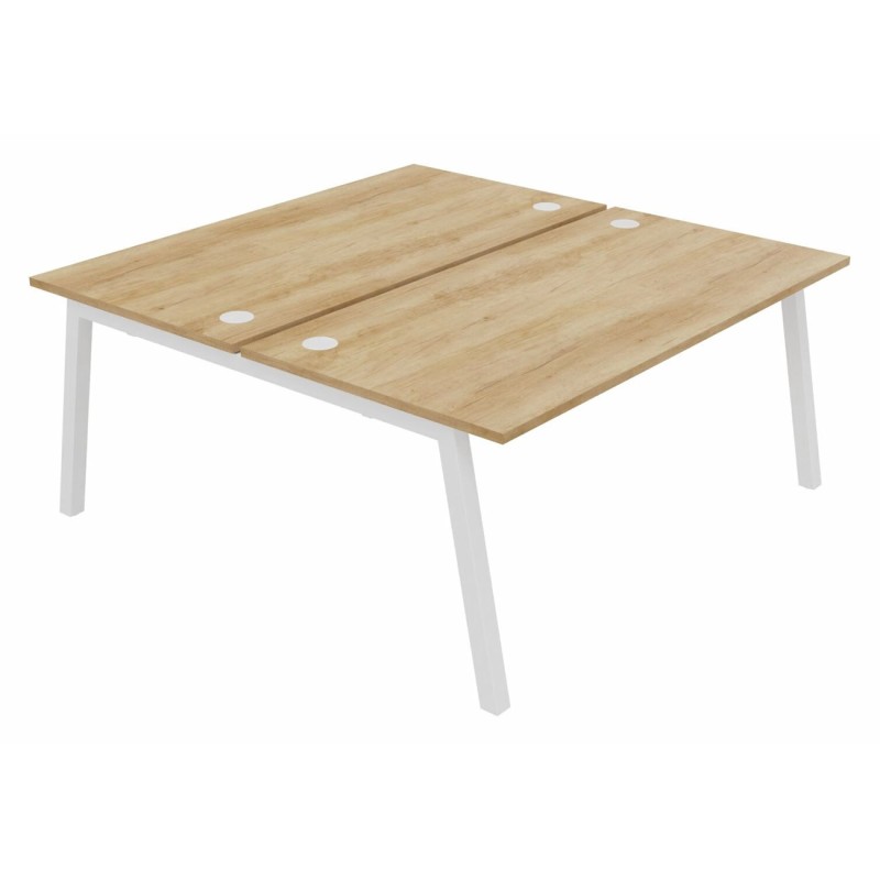 Bureau droit partagé 2 postes Burocolor A avec obturateurs - Départ - L.160 x P.163 cm - Plateau Chêne Nebraska - Pieds Blanc