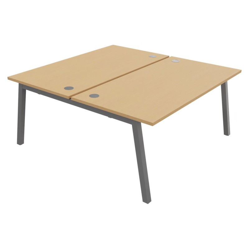 Bureau droit partagé 2 postes Burocolor A avec obturateurs - Départ - L.160 x P.163 cm - Plateau Hêtre - Pieds Aluminium