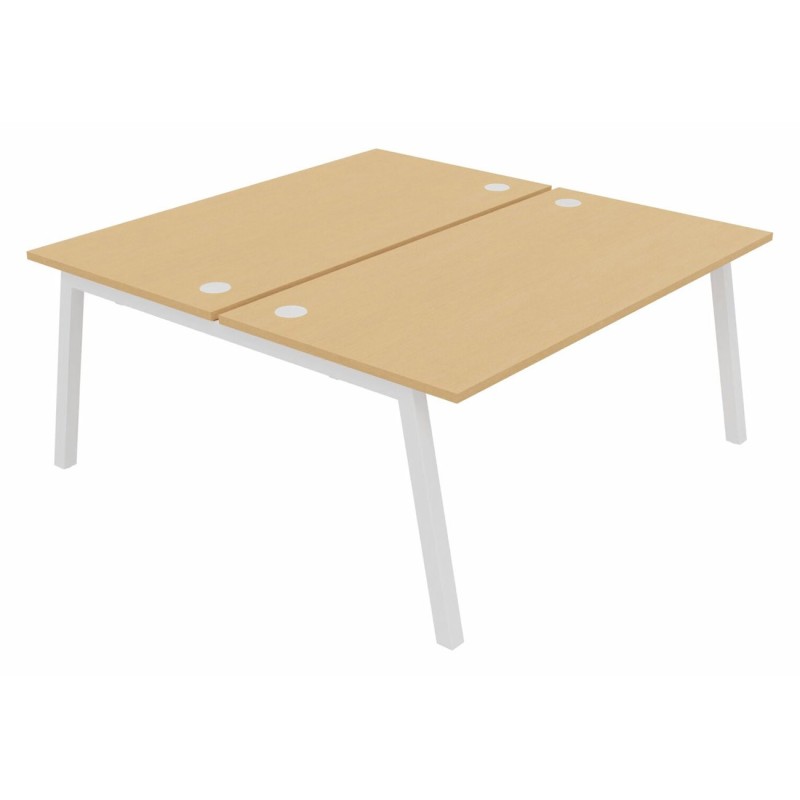Bureau droit partagé 2 postes Burocolor A avec obturateurs - Départ - L.160 x P.163 cm - Plateau Hêtre - Pieds Blanc