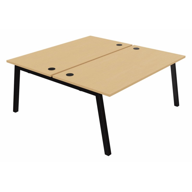 Bureau droit partagé 2 postes Burocolor A avec obturateurs - Départ - L.160 x P.163 cm - Plateau Hêtre - Pieds Noir