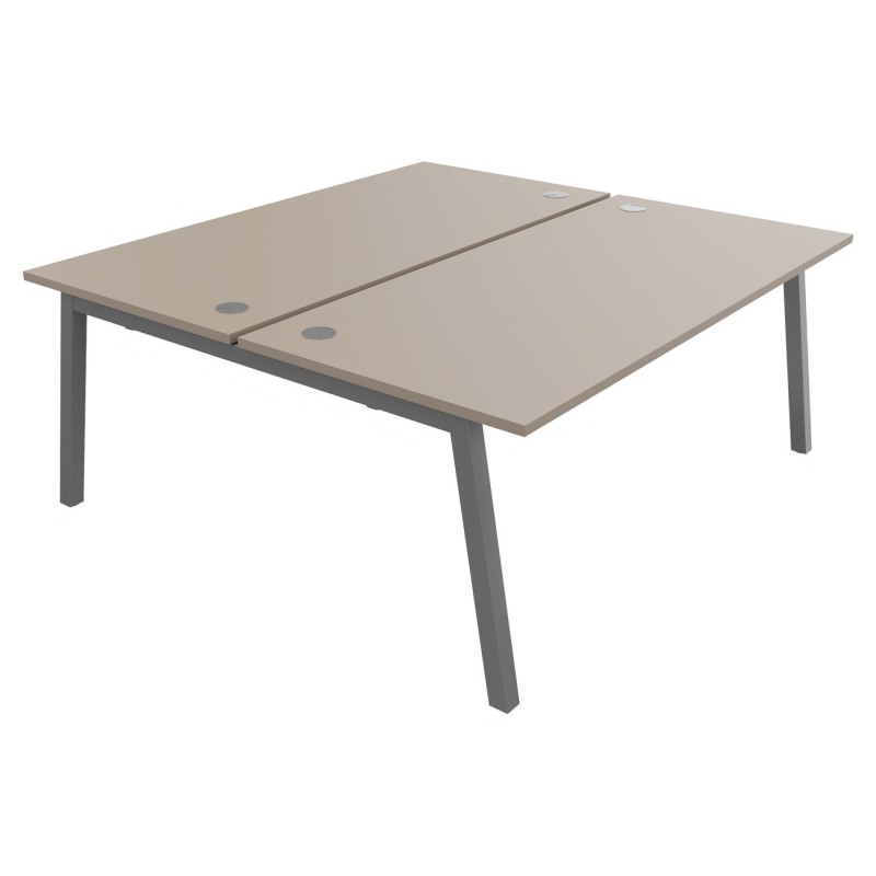 Bureau droit partagé 2 postes Burocolor A avec obturateurs - Départ - L.180 x P.163 cm - Plateau Argile - Pieds Aluminium