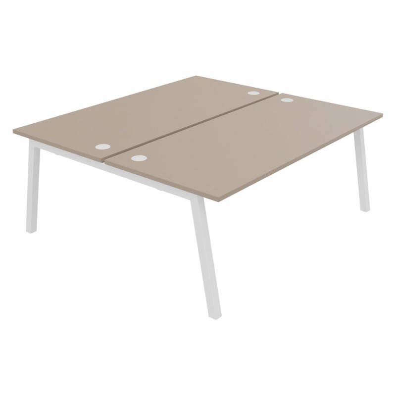 Bureau droit partagé 2 postes Burocolor A avec obturateurs - Départ - L.180 x P.163 cm - Plateau Argile - Pieds Blanc
