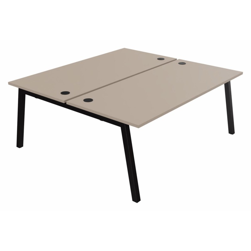 Bureau droit partagé 2 postes Burocolor A avec obturateurs - Départ - L.180 x P.163 cm - Plateau Argile - Pieds Noir