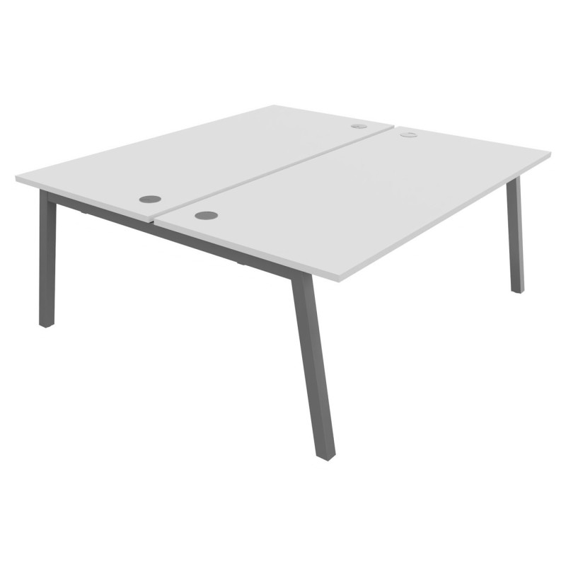 Bureau droit partagé 2 postes Burocolor A avec obturateurs - Départ - L.180 x P.163 cm - Plateau Blanc - Pieds Aluminium