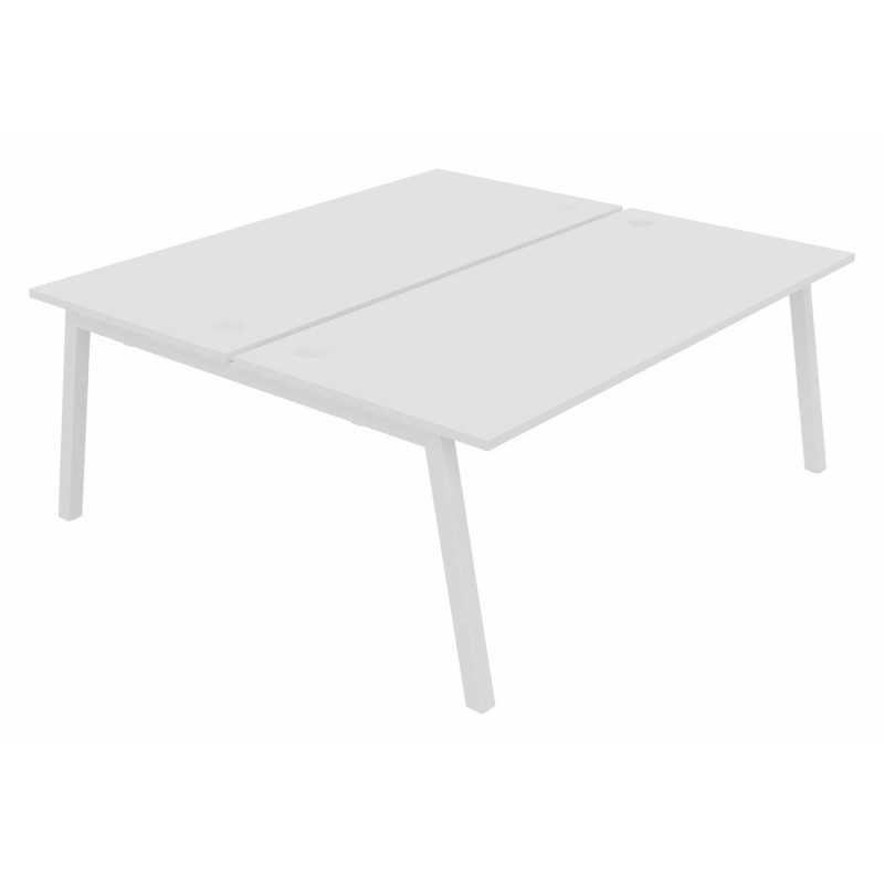 Bureau droit partagé 2 postes Burocolor A avec obturateurs - Départ - L.180 x P.163 cm - Plateau Blanc - Pieds Blanc