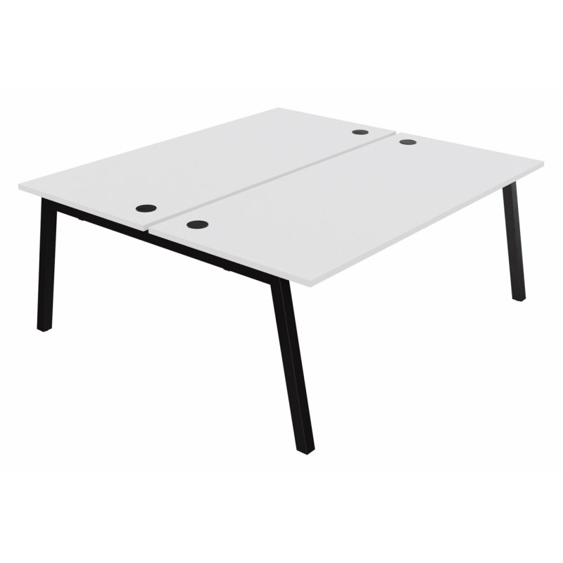 Bureau droit partagé 2 postes Burocolor A avec obturateurs - Départ - L.180 x P.163 cm - Plateau Blanc - Pieds Noir