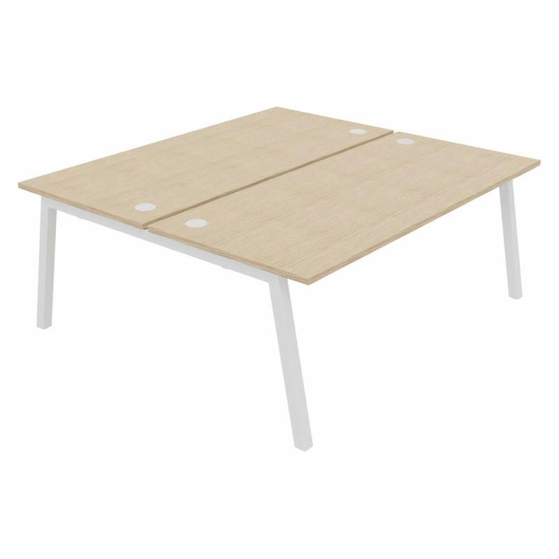 Bureau droit partagé 2 postes Burocolor A avec obturateurs - Départ - L.180 x P.163 cm - Plateau Chêne - Pieds Blanc