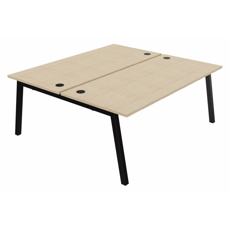 Bureau droit partagé 2 postes Burocolor A avec obturateurs - Départ - L.180 x P.163 cm - Plateau Chêne - Pieds Noir