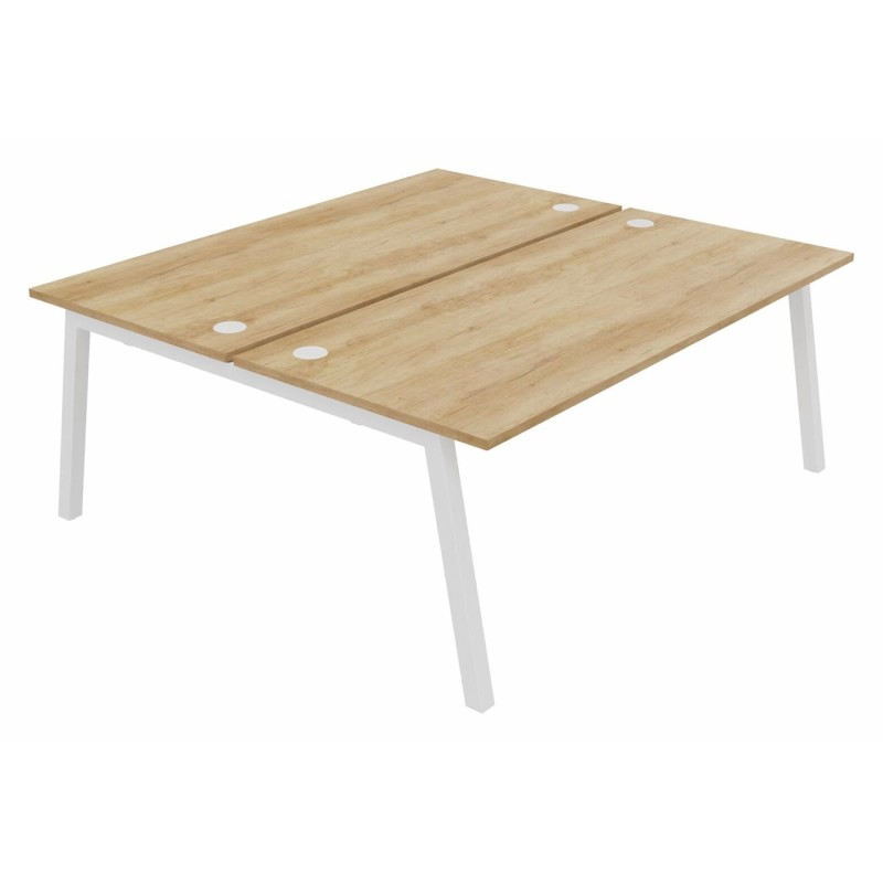 Bureau droit partagé 2 postes Burocolor A avec obturateurs - Départ - L.180 x P.163 cm - Plateau Chêne Nebraska - Pieds Blanc
