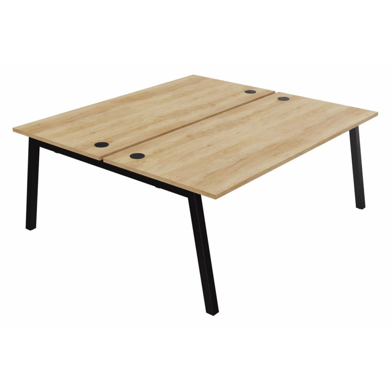 Bureau droit partagé 2 postes Burocolor A avec obturateurs - Départ - L.180 x P.163 cm - Plateau Chêne Nebraska - Pieds Noir