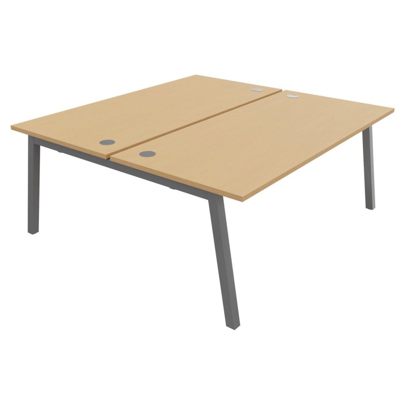 Bureau droit partagé 2 postes Burocolor A avec obturateurs - Départ - L.180 x P.163 cm - Plateau Hêtre - Pieds Aluminium
