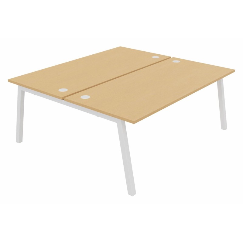 Bureau droit partagé 2 postes Burocolor A avec obturateurs - Départ - L.180 x P.163 cm - Plateau Hêtre - Pieds Blanc