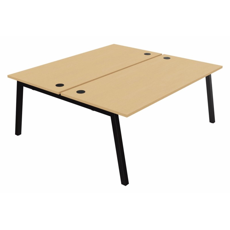 Bureau droit partagé 2 postes Burocolor A avec obturateurs - Départ - L.180 x P.163 cm - Plateau Hêtre - Pieds Noir