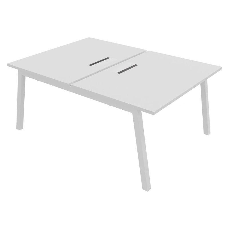 Bureau droit partagé 2 postes Burocolor A avec trappe d'accès - Départ - L.120 x P.163 cm - Plateau Blanc - Pieds Blanc