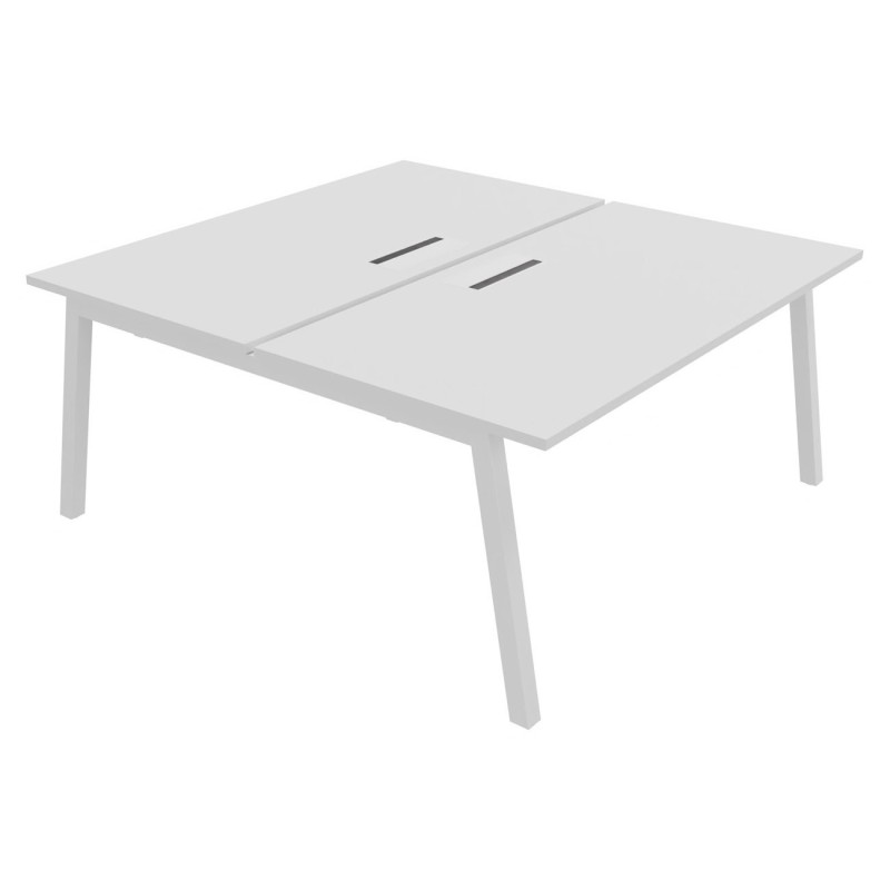 Bureau droit partagé 2 postes Burocolor A avec trappe d'accès - Départ - L.160 x P.163 cm - Plateau Blanc - Pieds Blanc
