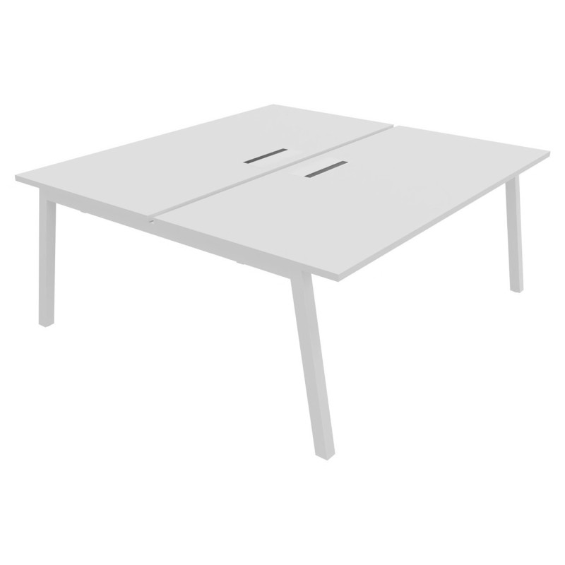 Bureau droit partagé 2 postes Burocolor A avec trappe d'accès - Départ - L.180 x P.163 cm - Plateau Blanc - Pieds Blanc