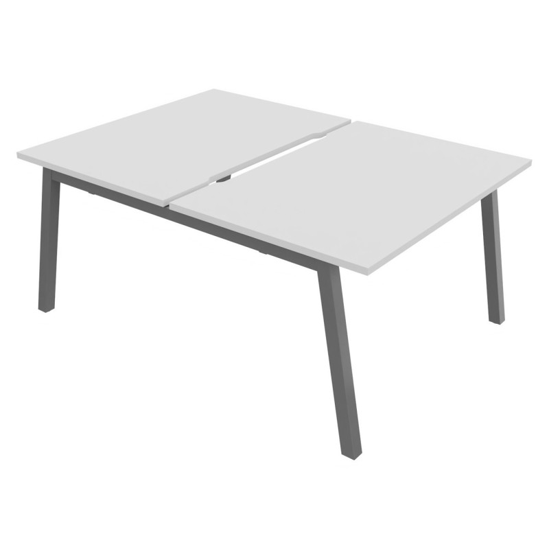 Bureau droit partagé 2 postes Burocolor A échancré - Départ - L.120 x P.163 cm - Plateau Blanc - Pieds Aluminium