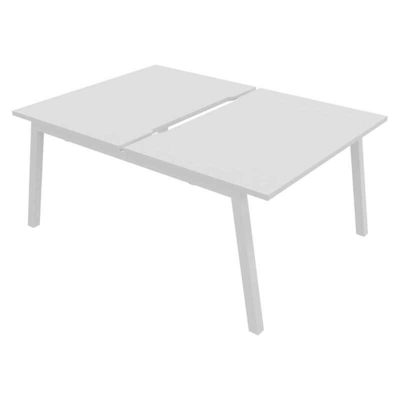 Bureau droit partagé 2 postes Burocolor A échancré - Départ - L.120 x P.163 cm - Plateau Blanc - Pieds Blanc