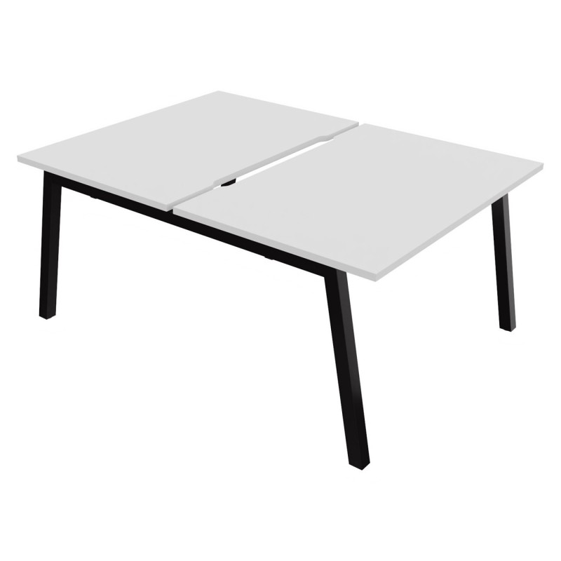 Bureau droit partagé 2 postes Burocolor A échancré - Départ - L.120 x P.163 cm - Plateau Blanc - Pieds Noir