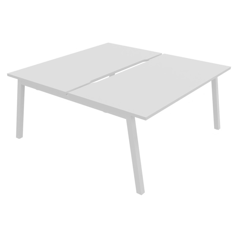 Bureau droit partagé 2 postes Burocolor A échancré - Départ - L.160 x P.163 cm - Plateau Blanc - Pieds Blanc