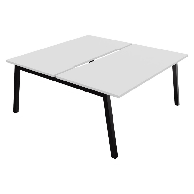Bureau droit partagé 2 postes Burocolor A échancré - Départ - L.160 x P.163 cm - Plateau Blanc - Pieds Noir