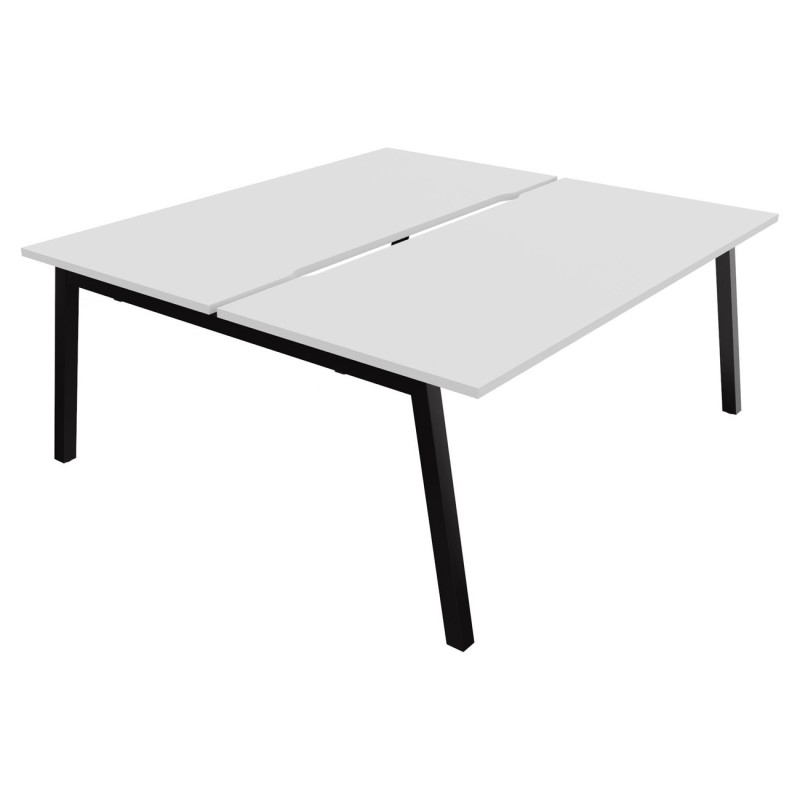 Bureau droit partagé 2 postes Burocolor A échancré - Départ - L.180 x P.163 cm - Plateau Blanc - Pieds Noir
