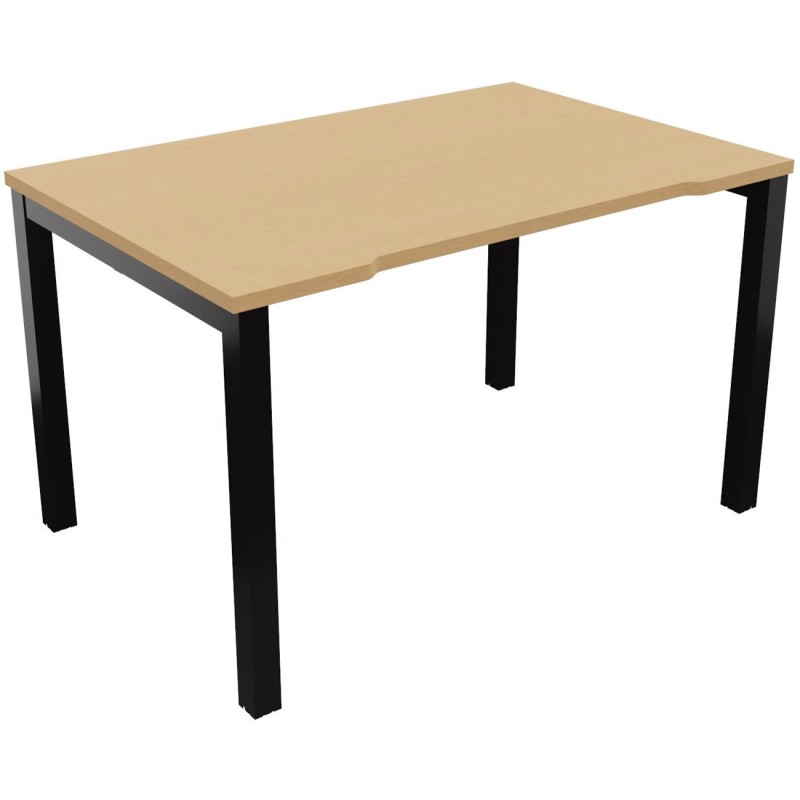 Bureau droit échancré Burocolor - L.120 x P.80 cm - Plateau Hêtre - Pieds Noir