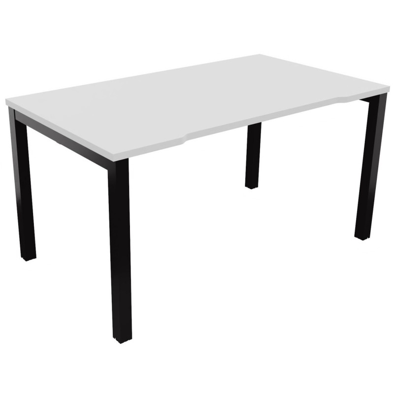 Bureau droit échancré Burocolor - L.140 x P.80 cm - Plateau Blanc - Pieds Noir