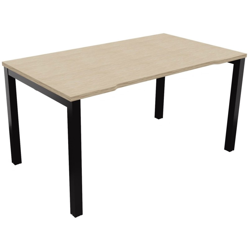 Bureau droit échancré Burocolor - L.140 x P.80 cm - Plateau Chêne - Pieds Noir