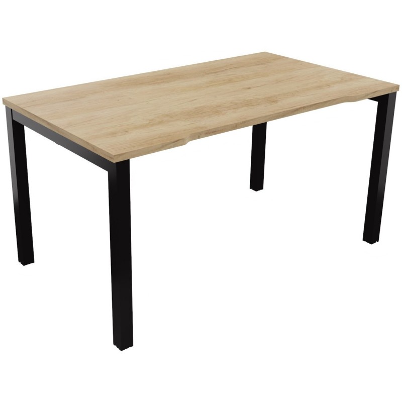 Bureau droit échancré Burocolor - L.140 x P.80 cm - Plateau Chêne Nebraska - Pieds Noir